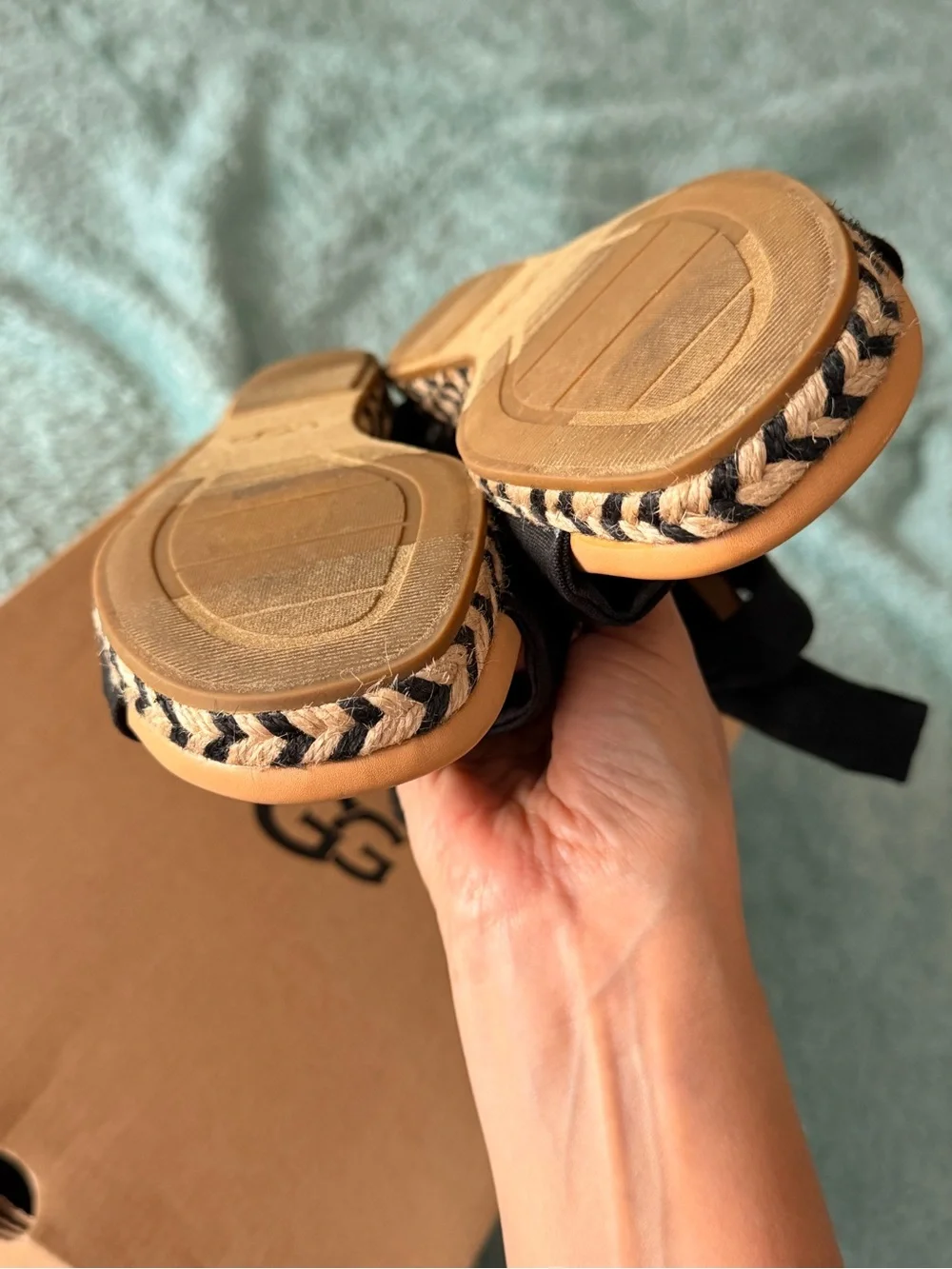 UGG Yarrow Black Knotted Wedge Espadrille Sandals size 8 #470